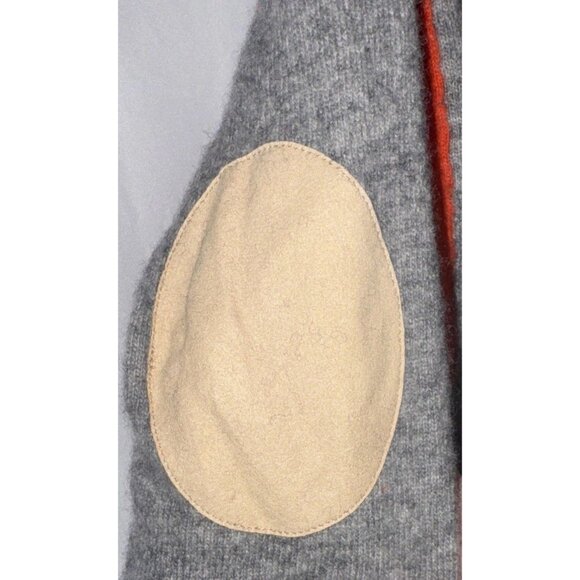 J. CREW Women’s Gray Orange Wool Cashmere Elbow Patch Crew Neck Sweater Sz M - Picture 2 of 10